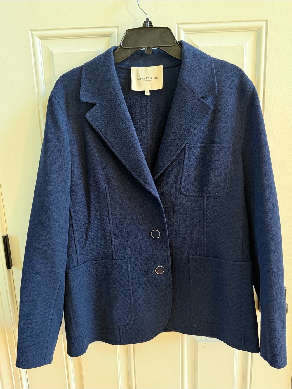 Lafayette 148 New York Navy Knit Notch-Lapel Blazer